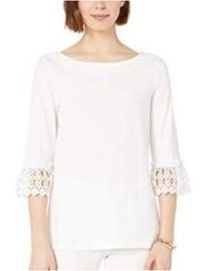 NWOT Lilly Pulitzer Waverly Top 3/4 Sleeves Lace Women’s XL Resort White Preppy